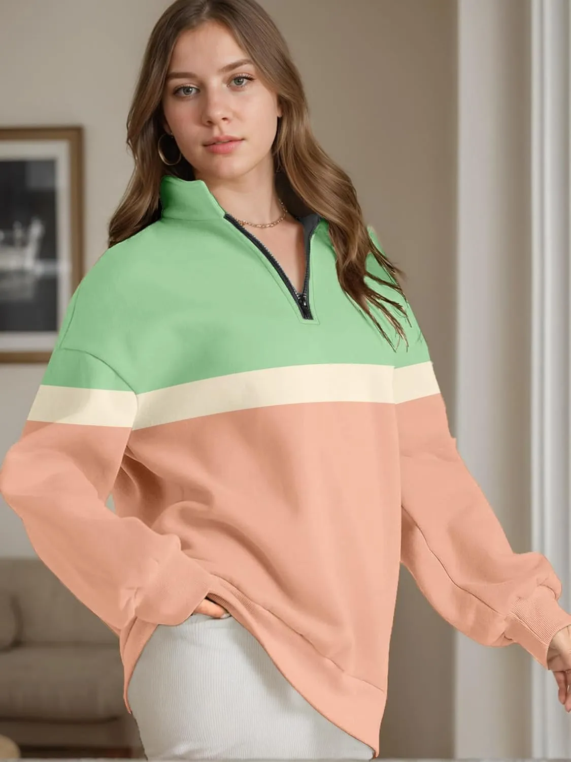 Womens Half Zip Sweatshirts Fall Fashion Oversized Hoodies Pullover Long Sleeve Shirts Clothes