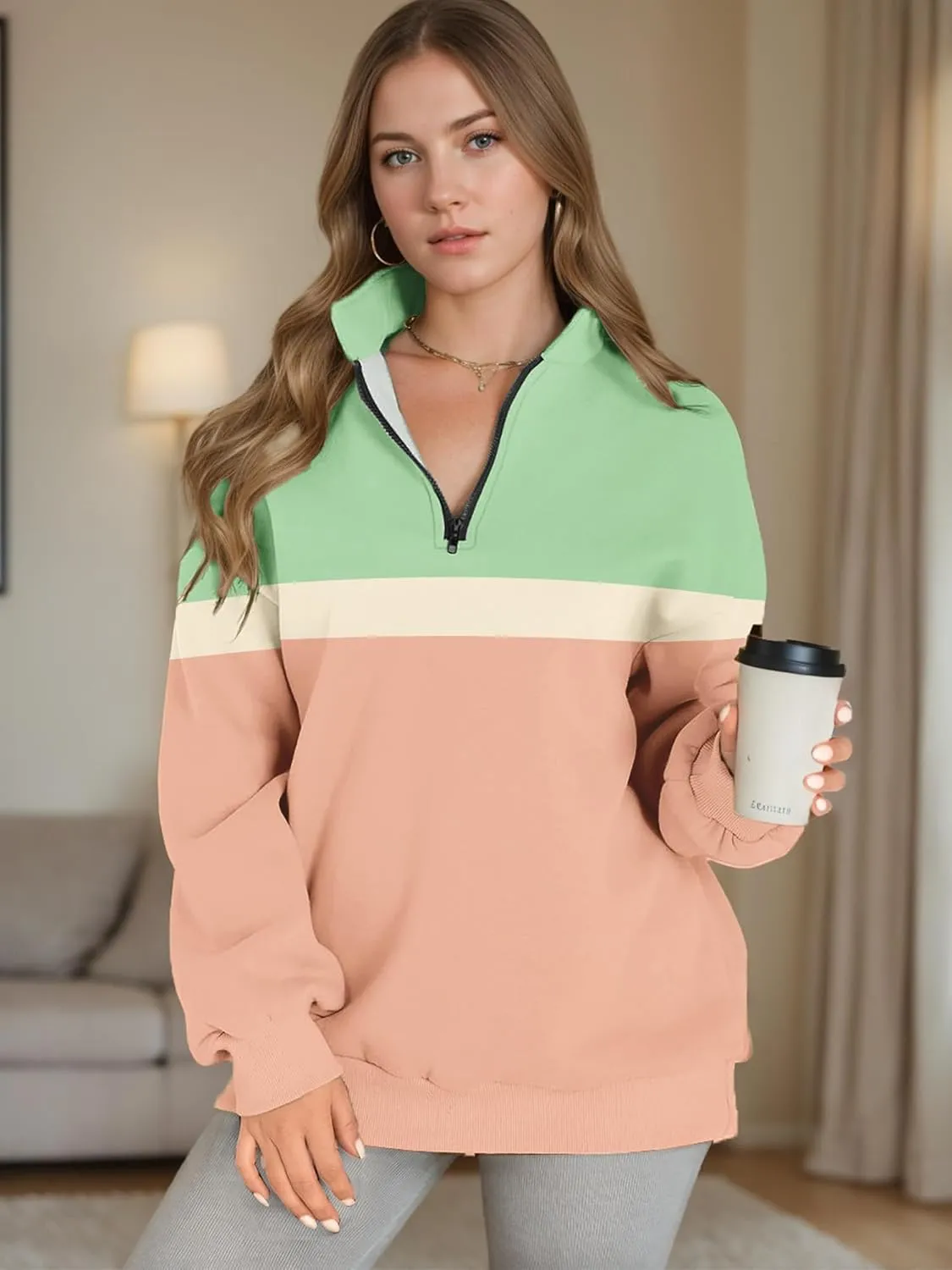 Womens Half Zip Sweatshirts Fall Fashion Oversized Hoodies Pullover Long Sleeve Shirts Clothes