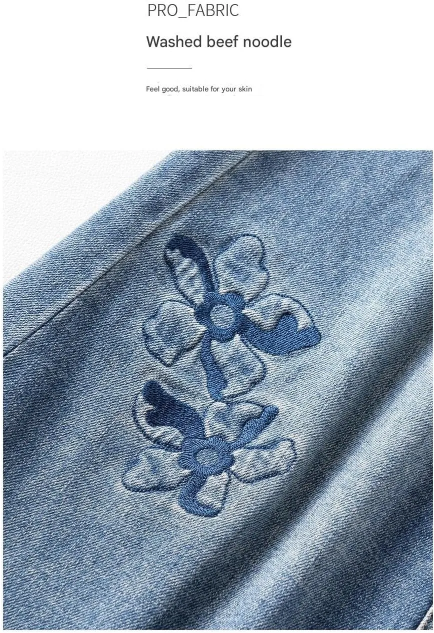 Women's High-Waisted Embroidered Denim Pencil Skirt - Summer Slim Fit Midi Skirt(32)