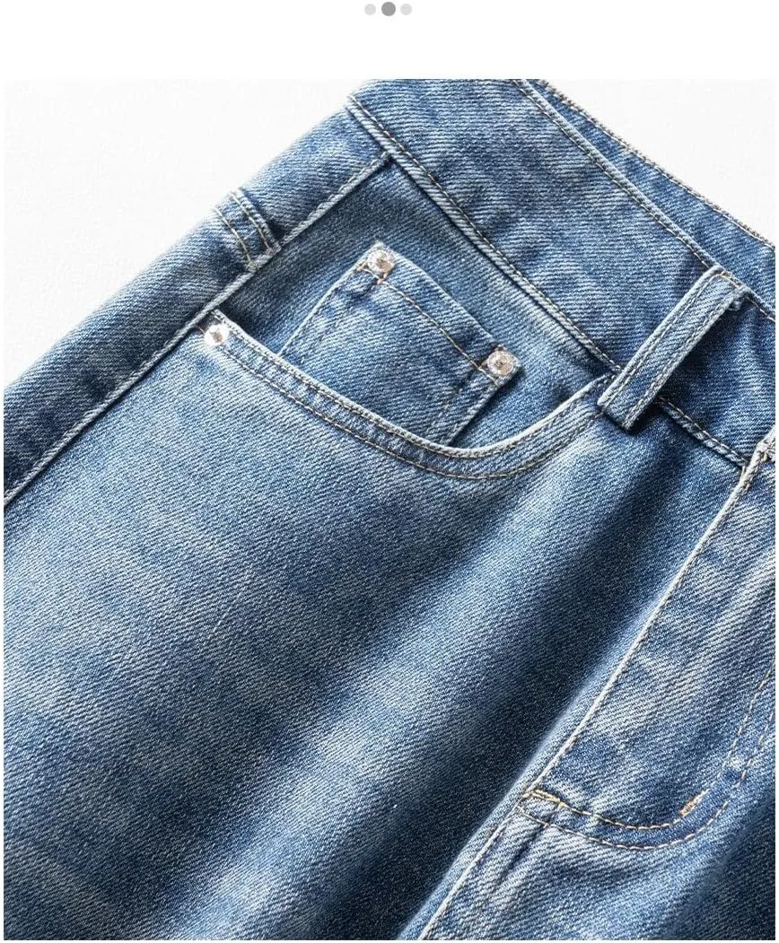 Women's High-Waisted Embroidered Denim Pencil Skirt - Summer Slim Fit Midi Skirt(32)