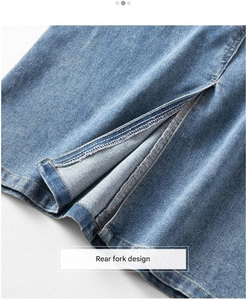 Women's High-Waisted Embroidered Denim Pencil Skirt - Summer Slim Fit Midi Skirt(32)