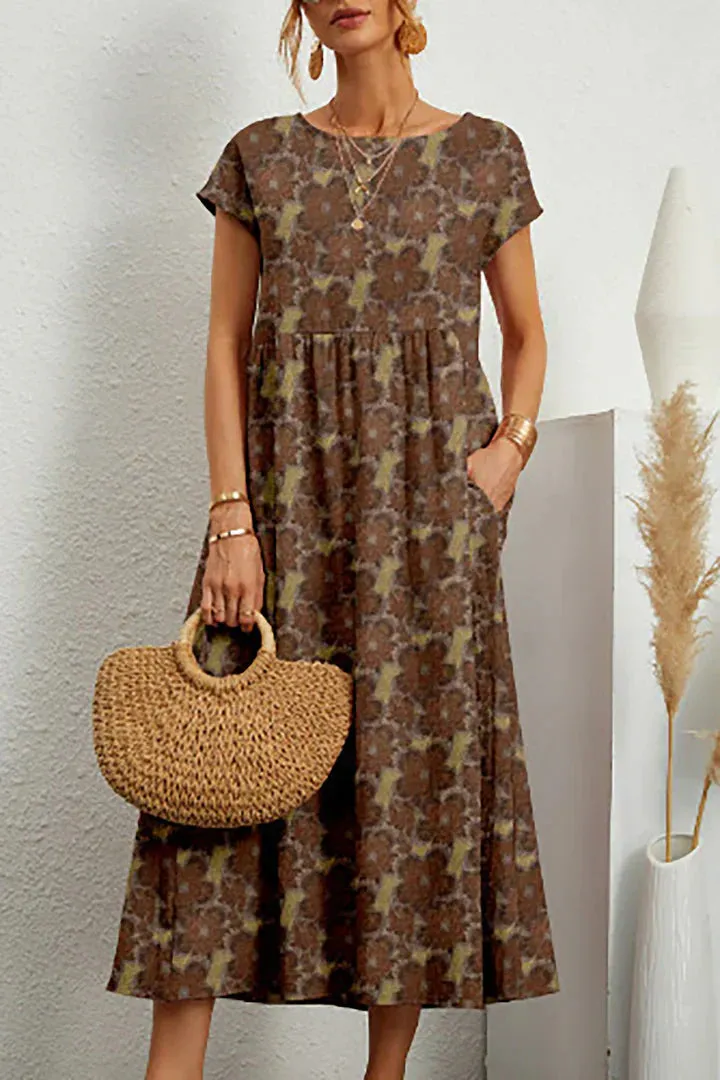 Women's Maxi Dress - Floral Print - Short Sleeve - Empire Waist - Flowy Lightweight Fit
