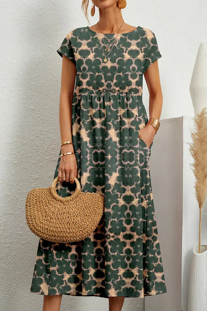 Women's Maxi Dress - Floral Print - Short Sleeve - Empire Waist - Flowy Lightweight Fit