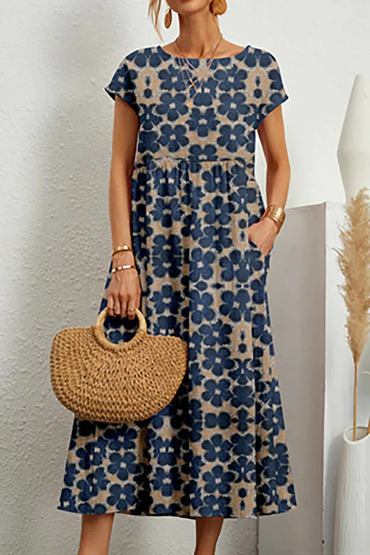 Women's Maxi Dress - Floral Print - Short Sleeve - Empire Waist - Flowy Lightweight Fit