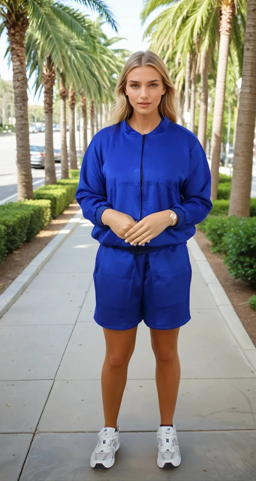 Womens Royal Blue Zip-Up Lounge Set