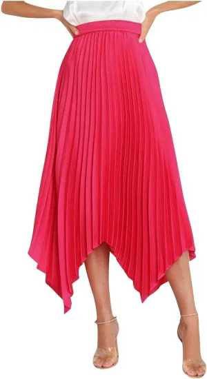 Women's Summer Skirt Solid Color High Waist Pleated A Line Swing Skirts Casual Fashion Irregular Hem Swing Skorts