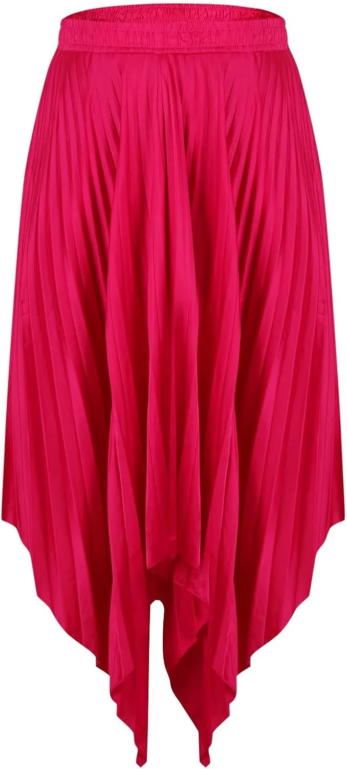 Women's Summer Skirt Solid Color High Waist Pleated A Line Swing Skirts Casual Fashion Irregular Hem Swing Skorts