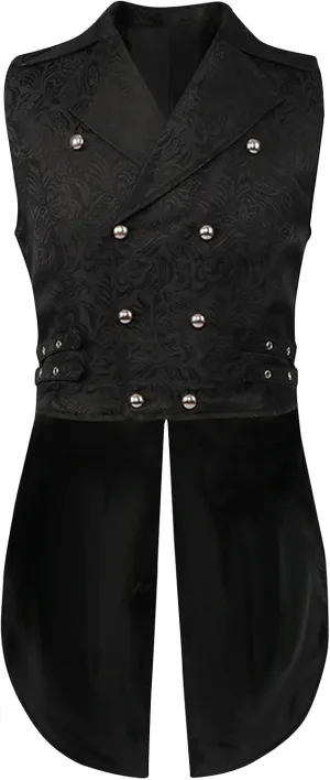 XUNRYAN Mens Steampunk Vests Tailcoat Jacket Sleeveless Medieval Gothic Victorian Trench Coat Long Uniform Halloween Costume