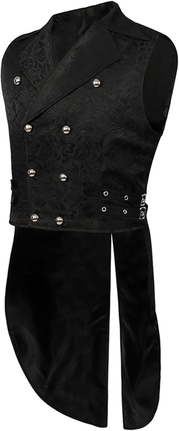 XUNRYAN Mens Steampunk Vests Tailcoat Jacket Sleeveless Medieval Gothic Victorian Trench Coat Long Uniform Halloween Costume