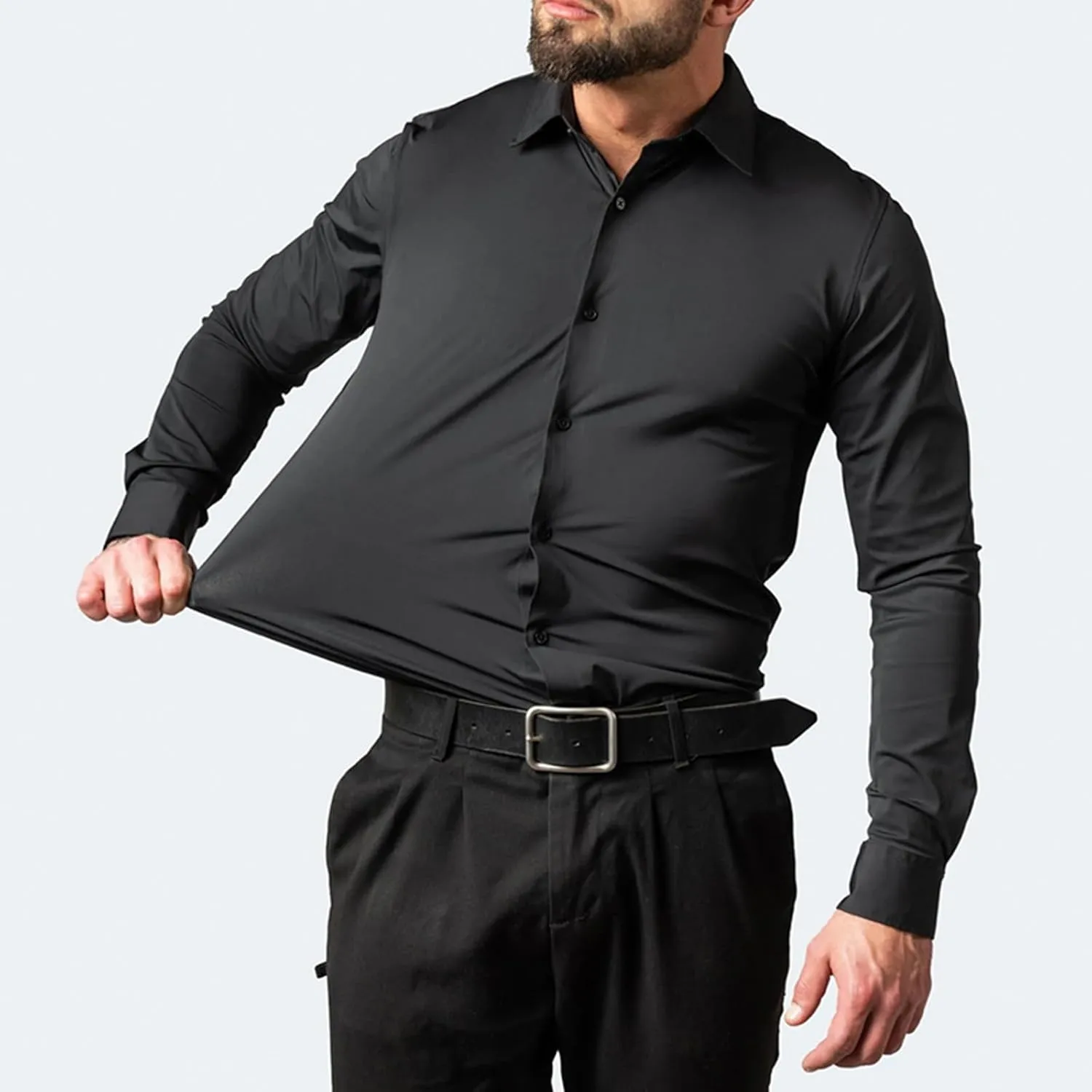 Zealburst Shirts, Stretch Non-Iron Anti-Wrinkle Shirt, Short Sleeve Black Button up Men, Casual Cotton Shirt