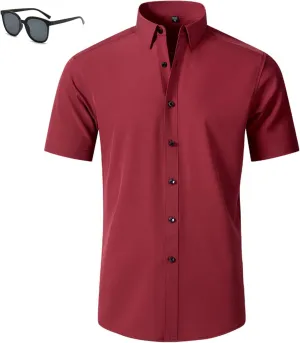 Zealburst Shirts, Stretch Non-Iron Anti-Wrinkle Shirt, Short Sleeve Black Button up Men, Casual Cotton Shirt