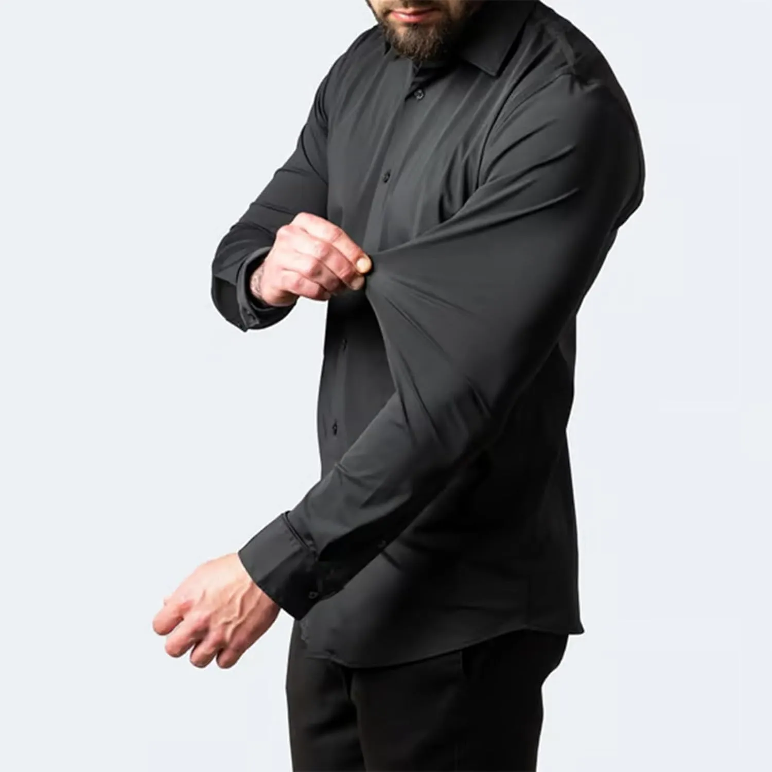 Zealburst Shirts, Stretch Non-Iron Anti-Wrinkle Shirt, Short Sleeve Black Button up Men, Casual Cotton Shirt