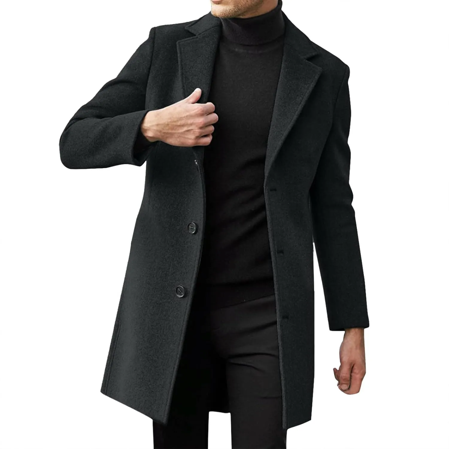 ZYXTIM Men's Casual Trench Coat Wool Blend Pea Coat Notched Collar Single Breasted Warm Winter Long Jacket Oversize Overcoat
