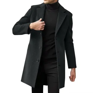 ZYXTIM Men's Casual Trench Coat Wool Blend Pea Coat Notched Collar Single Breasted Warm Winter Long Jacket Oversize Overcoat