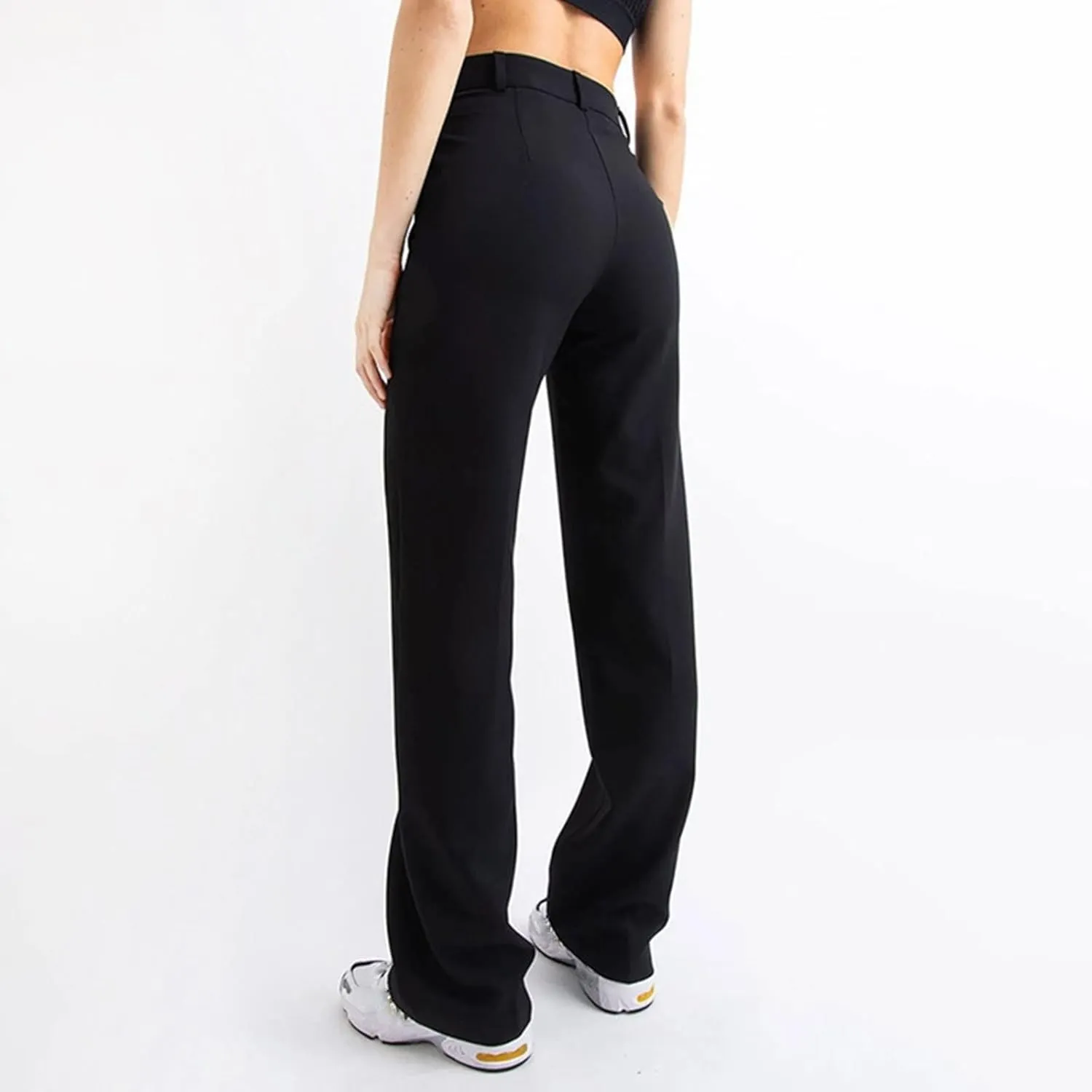 ZYXTIM Women's High Waist Straight Pants Flat Front Smart Work Trousers Zipper Fly Business Casual Trouser Petite-Plus Size